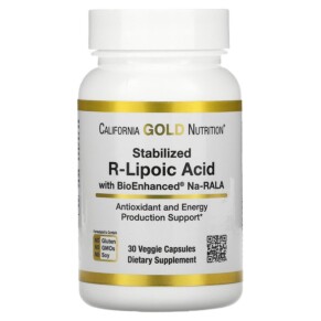 California Gold Nutrition Stabilized R-Lipoic Acid 30 Veggie Capsules 898220020065