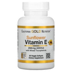 California Gold Nutrition Sunflower Vitamin E with Mixed Tocopherols 400 IU 90 Veggie Softgels 898220011698