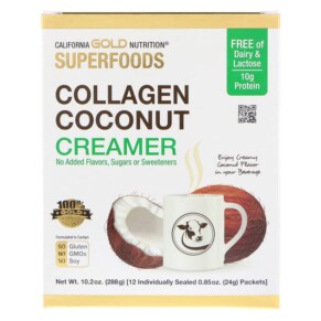 California Gold Nutrition SUPERFOODS Collagen Coconut Creamer Unsweetened 12 Packets 0.85 oz (24 g) Each 898220012107