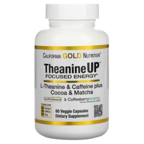 California Gold Nutrition TheanineUP Focused Energy L-Theanine & Caffeine 60 Veggie Capsules 898220012411