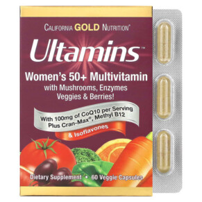 California Gold Nutrition Ultamins Women's 50+ Multivitamin with CoQ10 60 Veggie Capsules 898220021901