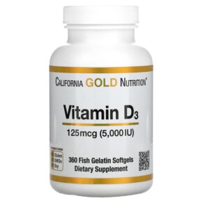 California Gold Nutrition Vitamin D3 125 mcg (5.000 IU) 360 Fish Gelatin Softgels 898220010660