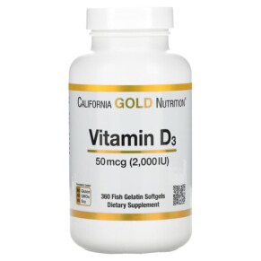 California Gold Nutrition Vitamin D3 50 mcg (2.000 IU) 360 Fish Gelatin Softgels 898220011803