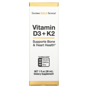 California Gold Nutrition Vitamin D3 + K2 25 mcg (1.000 IU) 1 fl oz (30 ml) 898220020492