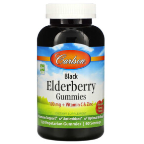 Carlson Black Elderberry Gummies + Vitamin C & Zinc Natural Berry 50 mg 120 Vegetarian Gummies 088395488108
