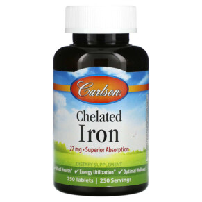 Carlson Chelated Iron 27 mg 250 Tablets 088395055720