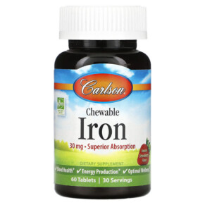 Carlson Chewable Iron Strawberry 30 mg 60 Tablets 088395559105