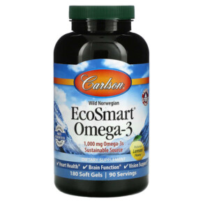 Carlson EcoSmart Omega-3 Natural Lemon 500 mg 180 Soft Gels 088395018022