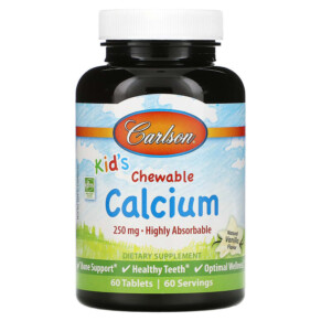 Carlson Kid's Chewable Calcium Natural Vanilla 250 mg 60 Tablets 088395050831