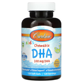 Carlson Kid's Chewable DHA Bursting Orange 100 mg 120 Soft Gels 088395015717