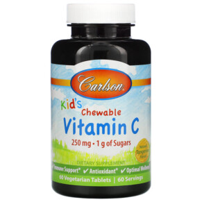 Carlson Kid's Chewable Vitamin C Natural Tangerine 250 mg 60 Vegetarian Tablets 088395031007