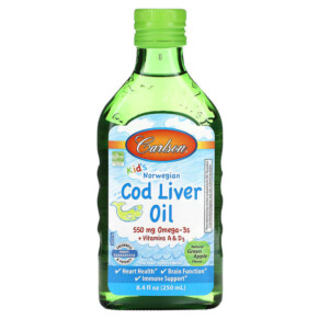 Carlson Kids Cod Liver Oil Natural Green Apple 550 mg 8.4 fl oz (250 ml) 088395137303