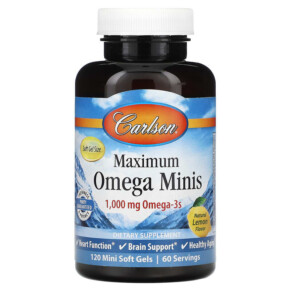 Carlson Maximum Omega Minis Natural Lemon Flavor 500 mg 120 Mini Softgels 088395184604