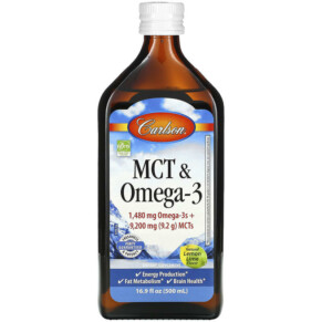 Carlson MCT & Omega-3 Natural Lemon Lime 16.9 fl oz (500 ml) 088395177507
