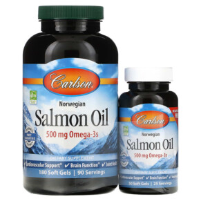 Carlson Norwegian Salmon Oil 250 mg 180 + 50 Soft Gels 088395015045