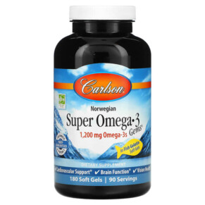 Carlson Norwegian Super Omega-3 Gems 600 mg 180 Soft Gels 088395153204