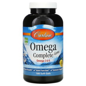 Carlson Omega Complete Gems Natural Lemon 180 Soft Gels 088395017339