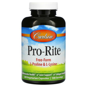 Carlson Pro-Rite Free-Form L-Proline & L-Lysine 200 Vegetarian Capsules 088395687303