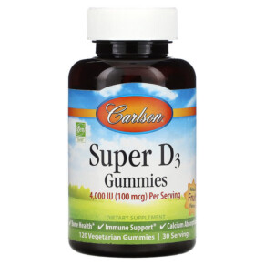 Carlson Super D3 Gummies Natural Fruit 25 mcg (1.000 IU) 120 Vegetarian Gummies 088395498008