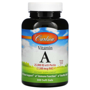 Carlson Vitamin A 7.500 mcg RAE (25.000 IU) 300 Soft Gels 088395011634