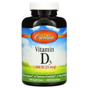 Carlson Vitamin D3 25 mcg (1.000 IU) 360 Soft Gels 088395145605
