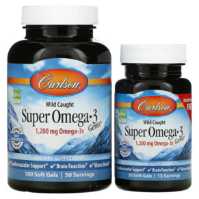 Carlson Wild Caught Super Omega-3 Gems 600 mg 100 + 30 Soft Gels 088395015243