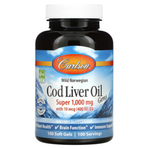 Carlson Wild Norwegian Cod Liver Oil Gems 1.000 mg 100 Soft Gels 088395013010