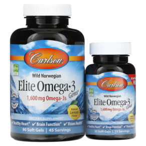 Carlson Wild Norwegian Elite Omega-3 Gems Natural Lemon 800 mg 120 Soft Gels 088395017148