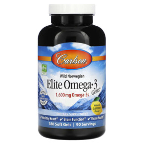 Carlson Wild Norwegian Elite Omega-3 Gems Natural Lemon 800 mg 180 Soft Gels 088395017124