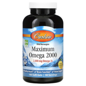 Carlson Wild Norwegian Maximum Omega 2000 Natural Lemon 1.000 mg 180 Soft Gels 088395172205