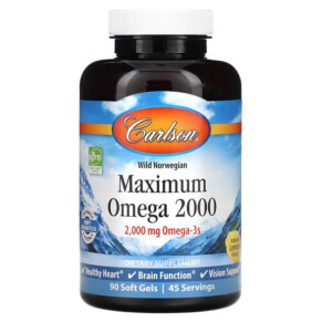 Carlson Wild Norwegian Maximum Omega 2000 Natural Lemon 1.000 mg 90 Soft Gels 088395172106