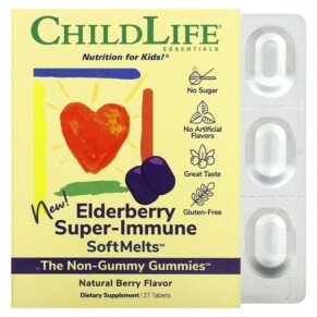 ChildLife Essentials Elderberry Super-Immune SoftMelts Natural Berry 27 Tablets 608274110007