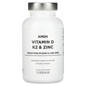 Codeage Amen Vitamin D K2 & Zinc 60 Veggie Capsules 853919008854