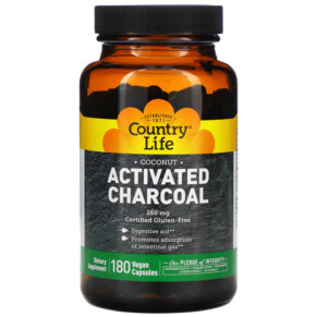 Country Life Activated Charcoal 260 mg 180 Vegan Capsules 015794034933