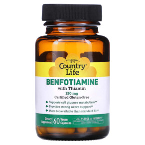 Country Life Benfotiamine with Thiamin 150 mg 60 Vegan Capsules 015794060031