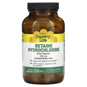 Country Life Betaine Hydrochloride with Pepsin 600 mg 250 Tablets 015794051046
