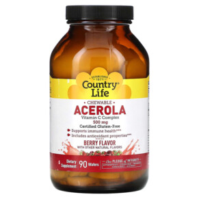 Country Life Chewable Acerola Vitamin C Complex Berry 500 mg 90 Wafers 015794072102