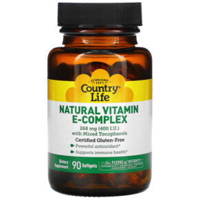 Country Life Natural Vitamin E-Complex with Mixed Tocopherols 268 mg (400 IU) 90 Softgels 015794078326