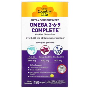 Country Life Omega 3-6-9 Complete Ultra Concentrated Natural Lemon 180 Softgels 015794041023