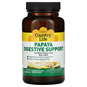 Country Life Papaya Digestive Support Pineapple Papaya 500 Chewable Wafers 015794053880