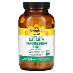 Country Life Target-Mins Calcium Magnesium Zinc with Vitamin D 180 Tablets 015794024910
