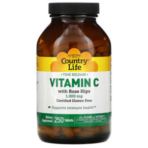 Country Life Time Release Vitamin C with Rose Hips 1.000 mg 250 Tablets 015794068730