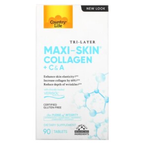 Country Life Tri Layer Maxi-Skin Collagen + C & A 90 Tablets 015794050605