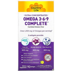 Country Life Ultra Concentrated Omega 3-6-9 Complete Natural Lemon 90 Softgels 015794041009