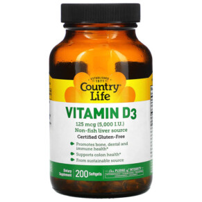 Country Life Vitamin D3 125 mcg (5.000 IU) 200 Softgels 015794058083