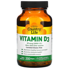 Country Life Vitamin D3 25 mcg (1.000 I.U.) 200 Softgels 015794058069