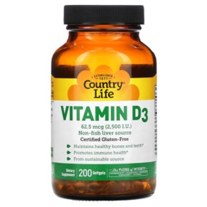 Country Life Vitamin D3 62.5 mcg (2.500 I.U.) 200 Softgels 015794058052
