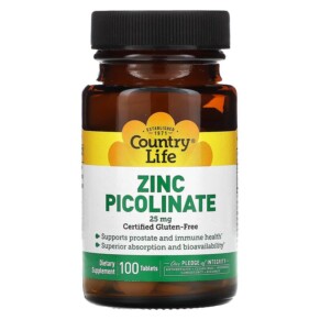 Country Life Zinc Picolinate 25 mg 100 Tablets 015794029670