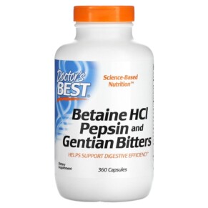 Doctor's Best Betaine HCL Pepsin and Gentian Bitters 360 Capsules 753950003156