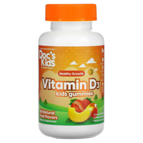 Doctor's Best Doc's Kids Vitamin D3 Gummies All Natural Fruit 25 mcg (1.000 IU) 60 Natural Fruit Pectin Gummies 753950005464